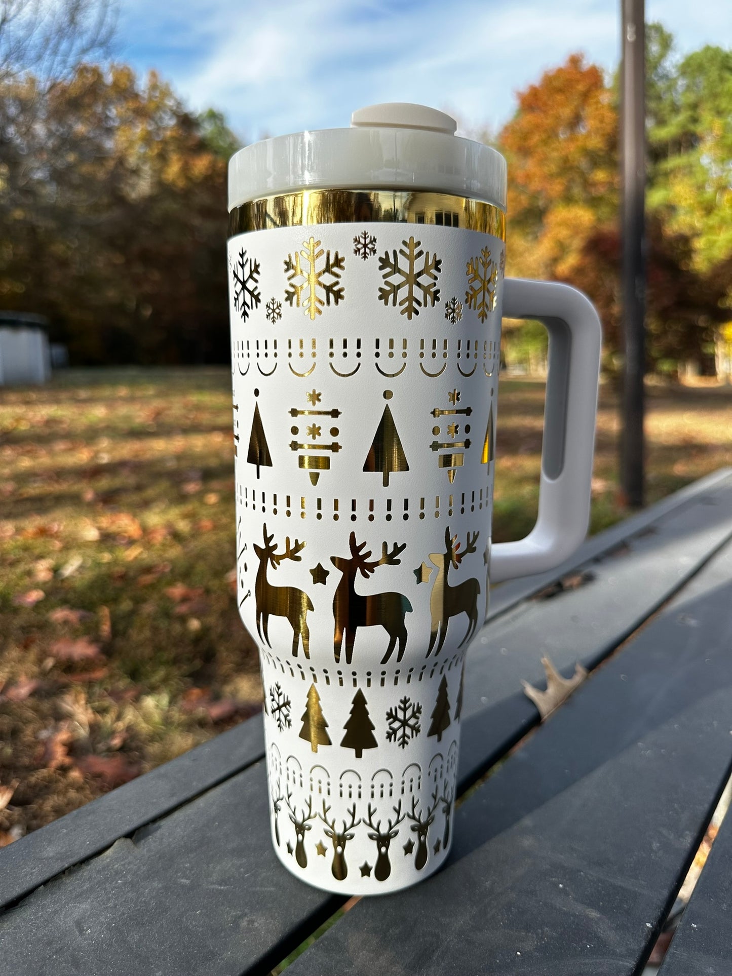 White & Gold Holiday Tumbler