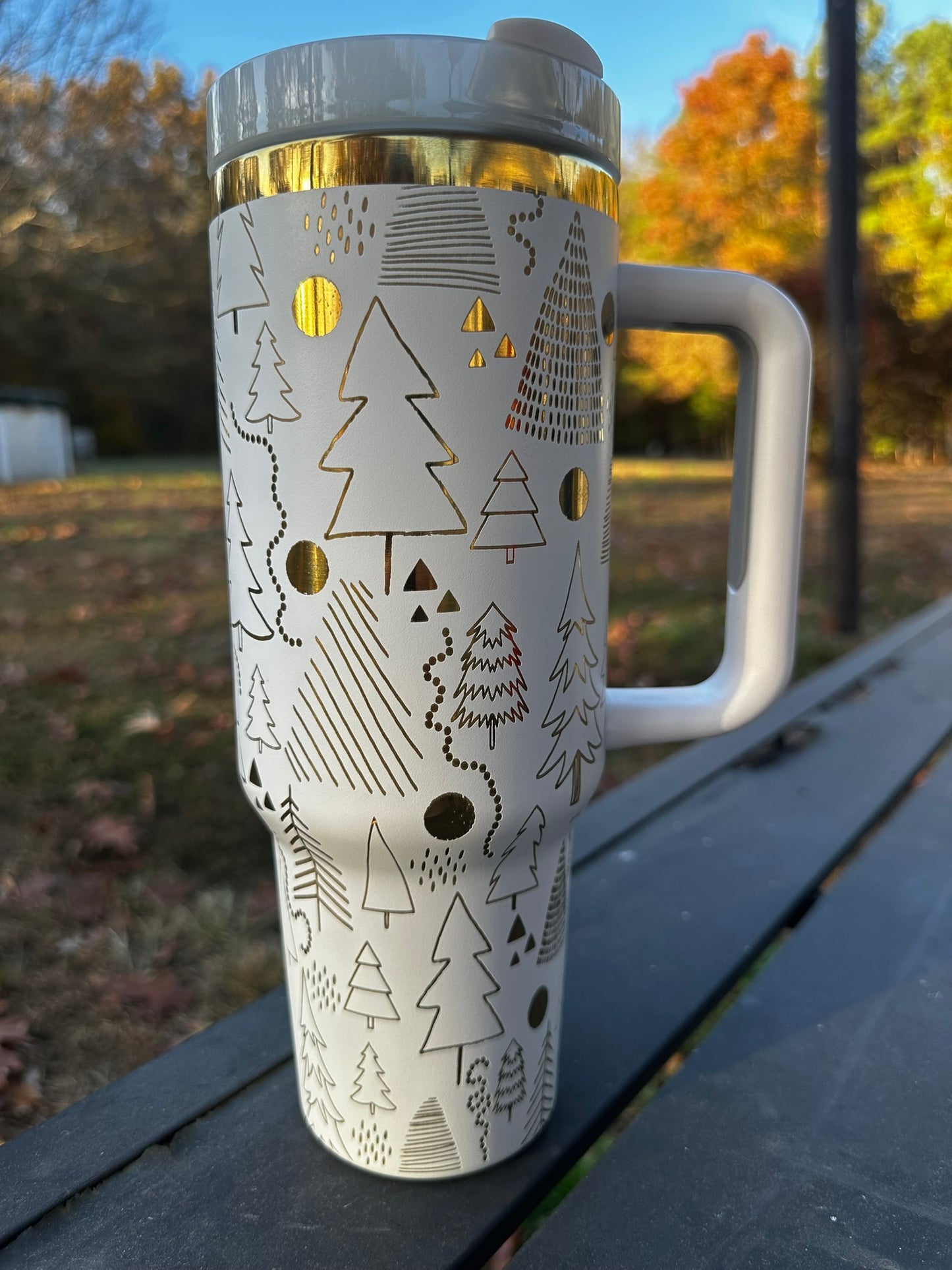 White & Gold Christmas Tree Tumbler