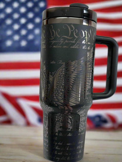 40 oz.Tumbler-Freedom Design engraved on black mirror