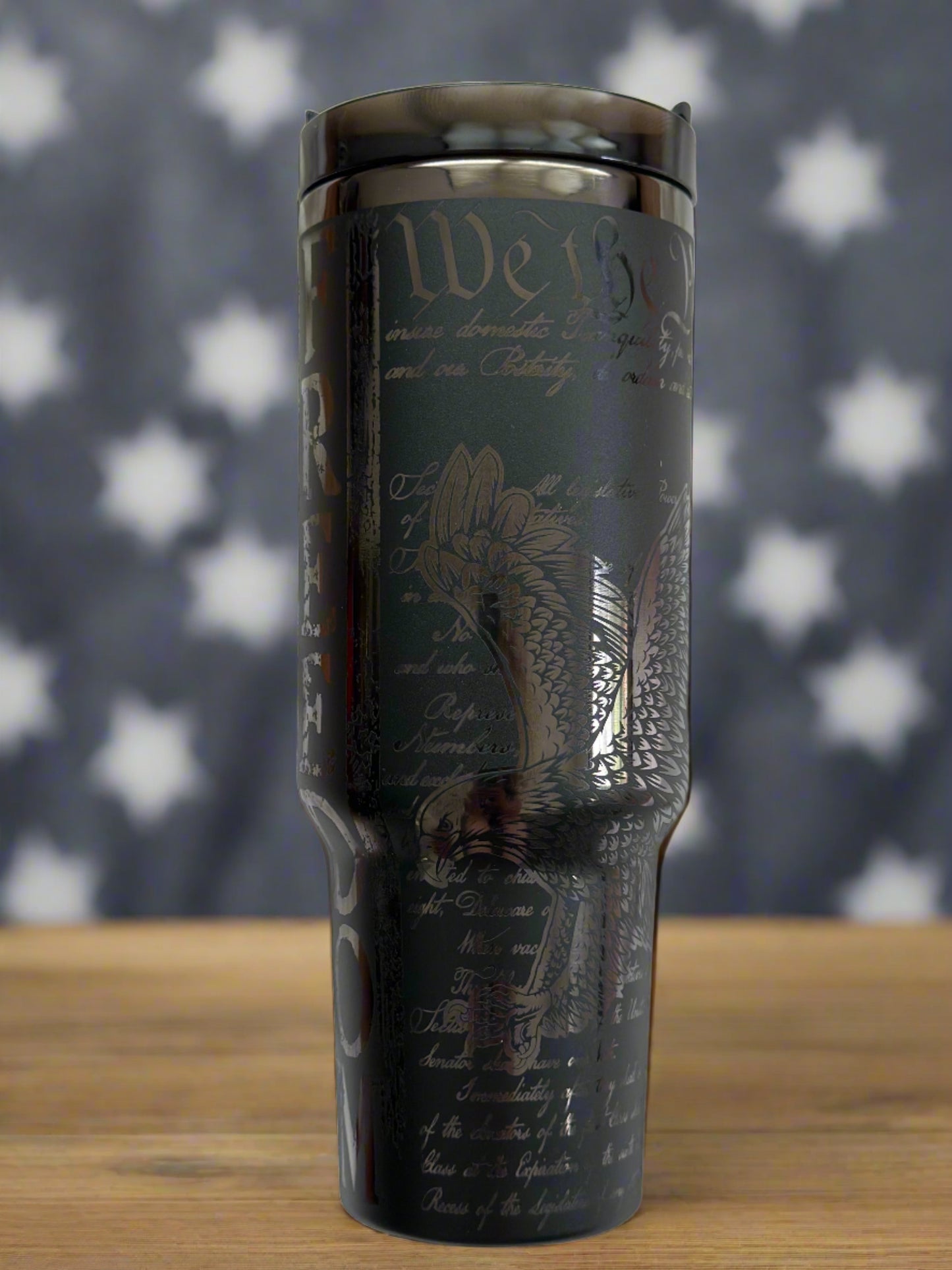 40 oz.Tumbler-Freedom Design engraved on black mirror